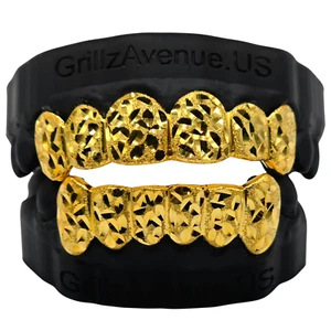 Custom Grillz Mirror Cuts/Diamond Dust 925 Sterling Silver ( 18k GOLD PLATED) - Picture 1 of 5