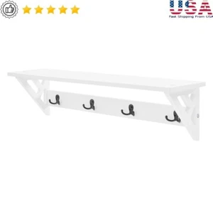 Wall Coat Hook Shelf 8 Hooks Heavy Duty Entryway Organizer Space Saver New - Picture 1 of 7