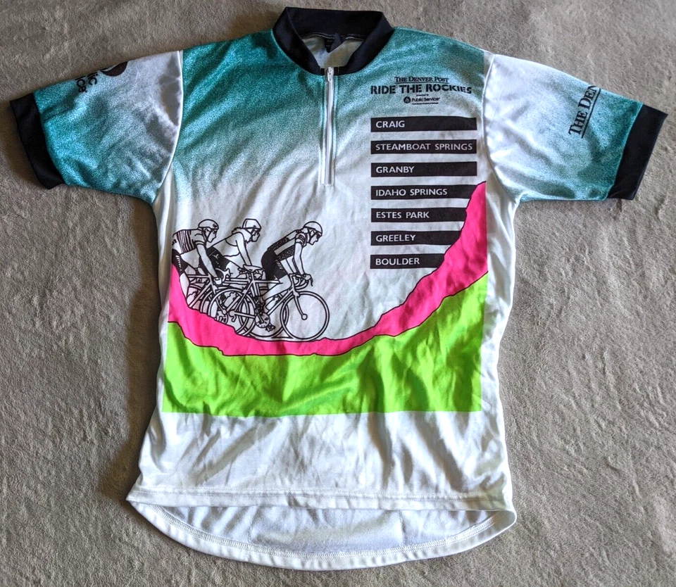 Vintage Denver Post Colorado Ride The Rockies 1990 90 Cycling Jersey Mens Medium - Image 1 of 4