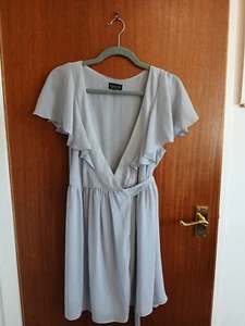 Vintage Topshop pale blue light grey wrap dress size 12 - Picture 1 of 4