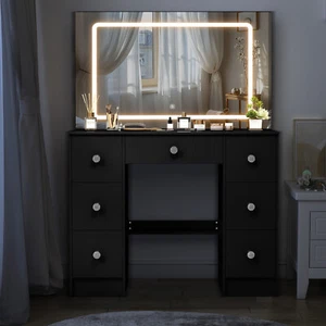 For Bedroom Dressing Vanity Table Set Makeup with LED Light Mirror & 7 Drawers - Picture 1 of 8