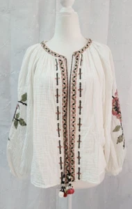 Zara Embroidered Tassels Beaded Jacket Top Blouse White Boho Peasant Women's XS - Picture 1 of 15