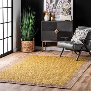 RUG Natural Jute in Square Hand Woven Area Rug Door Mat Rustic Look Yellow Beige - Picture 1 of 7