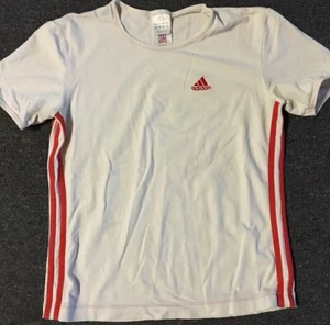 Distressed Adidas Striped Shirt S Red Faded Basketball Vtg 90s Soccer - Picture 1 of 9