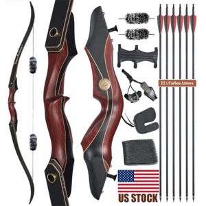 60" Takedown Recurve Bow Right Hand Traditional Archery Hunting Arrows 25-50lbs - Picture 1 of 25