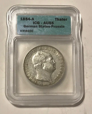 Prussia (Germany) - 1854 Silver Thaler (ICG AU 55) - Scarce - Image 1 of 4