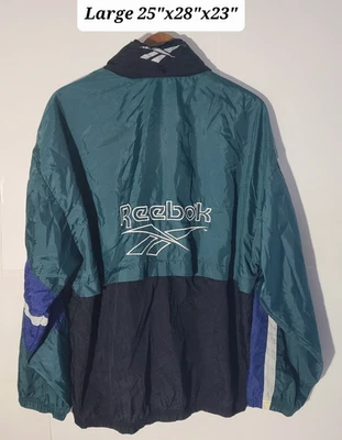 Cortavientos grande de colección años 90 Reebok verde/negro bloque de color bordado 1/2 cremallera para hombre Foto 1 de 4