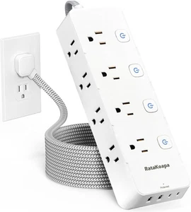 10 Ft Surge Protector Power Strip 8 AC Outlets 4 USB Ports USB-C Flat Plug - Picture 1 of 28