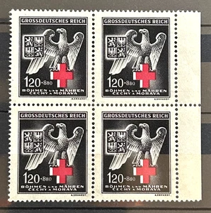 1943 German occ of Czechia BuM Block of 4 Stamps Mi:DE-BM132 Red Cross MNH /2175 - Picture 1 of 1
