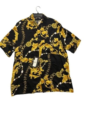 Camisa de campamento Versace Jeans Couture con eslabones de cadena color negro dorado talla 50 (40) nueva Foto 1 de 4