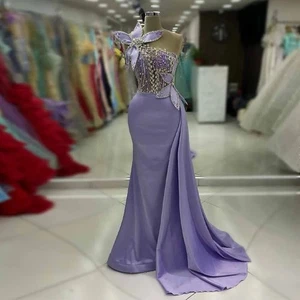 Vestidos de graduación de cuento de hadas para mujer con pedrería cuentas de un hombro cepillo tren - Imagen 1 de 7