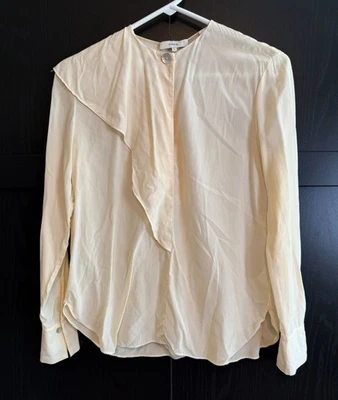 Blusa Vince Feminina 100% Seda Babado Manga Longa Tamanho 0 Cor Creme Luxo - Imagem 1 de 4