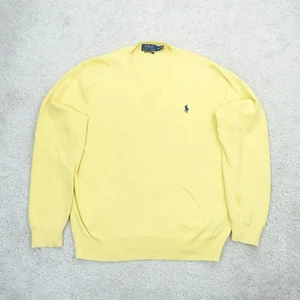 Polo Ralph Lauren V Neck Sweater Men Medium Yellow 100% Pima Cotton Classic Logo - Picture 1 of 13