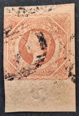 1854 NSW Austrália 1/- Rsy Vrmilion Imp selo de diadema grande da base de sht usado - Imagem 1 de 2