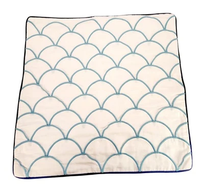 Pottery Barn Scallop Cotton Embroidered Pillow Cover White Teal Blue Square 24” - Image 1 of 4