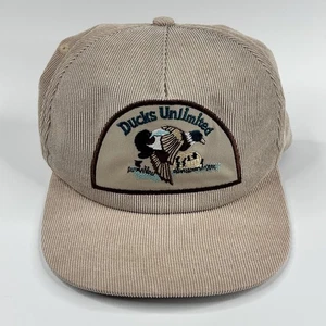 Vintage Ducks Unlimited Corduroy Trucker Hat Snapback Mallard Patch Brown NWOT - Picture 1 of 9