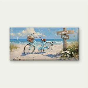 Coastal Summer Vibes Beach Scene Unframed Canvas Painting for Living - Picture 1 of 8