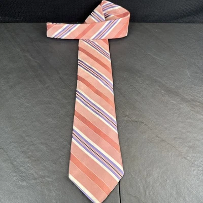 Corbata Ike Behar rosa púrpura a rayas para hombre 100 % seda 60 x 3,75 con punta automática Foto 1 de 4