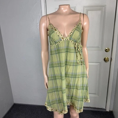 Vestido feminino vintage Y2K sem palavras médio boêmio algodão xadrez manchado E3-6 - Imagem 1 de 4