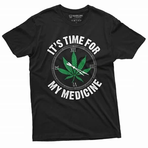 Herren Marihuana Unkraut lustig T-Shirt Zeit für Medizin 4:20 Uhr Cannabis T-Shirt - Bild 1 von 6