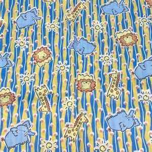 Vintage Children's Animal Print Fabric Blue Yellow Clothing Home Decor 45" x 44" - Picture 1 of 7