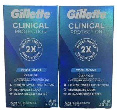 2 PK Gillette Clinical Cool Wave Clear Gel Antiperspirant Deodorant 1.7oz 10/26 - Image 1 of 4