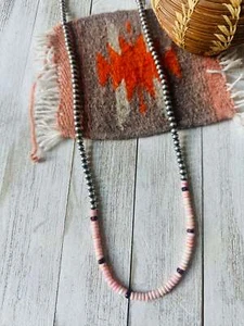 Navajo Sterling Silver Pearl, Queen Pink Conch & Spiny Beaded 30” Necklace - Picture 1 of 7