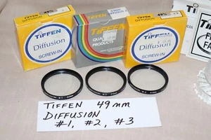 NEW Vtg 3Pc TIFFEN 49mm DIFFUSION FILTER Set, 49mm Soft Diffusers #1, #2, #3 NEW - Picture 1 of 13