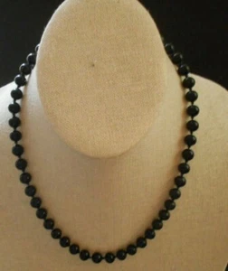 Vintage Monet Black Beads 7 1/2 to 8 1/2 " Hand Knotted Small Signed Necklace - Picture 1 of 3