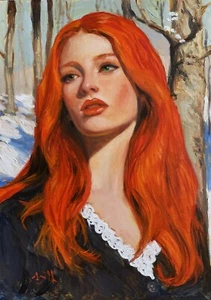 Original oil painting Red head Woman Landscape Portrait. Framed ready to hang. - Picture 1 of 5