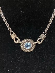 Vintage Blue Topaz Necklace Pendant 925 NF Italy Sterling Silver Rope Chain 14" - Picture 1 of 10