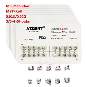 AZDENT Dental Orthodontic Metal Brackets Braces Mini/Standard Roth/MBT 022/018 - Picture 1 of 37