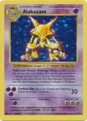 Pokémon TCG - Alakazam - 1/102 - Rare Holo - Shadowless Base Set [Moderate Play] - Image 1 of 3