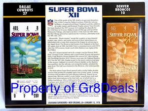SUPER BOWL 12 ~ COWBOYS / BRONCOS ~ NFL 22 KT GOLD SB XII TICKET Willabee & Ward - Picture 1 of 1