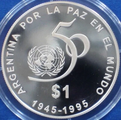 Argentina 1 Peso Plata Prueba 1995 Naciones Unidas 50 Aniversario KM#126 - ¡RARO! Foto 1 de 4