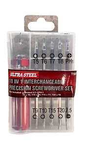 10 in 1 Interchangeable Precision Screwdriver Tool Set - Stotted PH1 Stars Bits - Picture 1 of 2