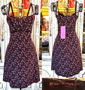 Vintage Betsey Johnson SAMPLE Black Floral Lace Ribbon Milkmaid Slip Dress M 6 8 - Picture 1 of 12