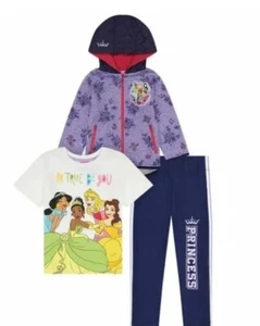 DISNEY PRINCESS ~ 3-Piece Set ~ Hooded Jacket ~ Graphic Tee ~ Leggings ~ Size 5 - Picture 1 of 11