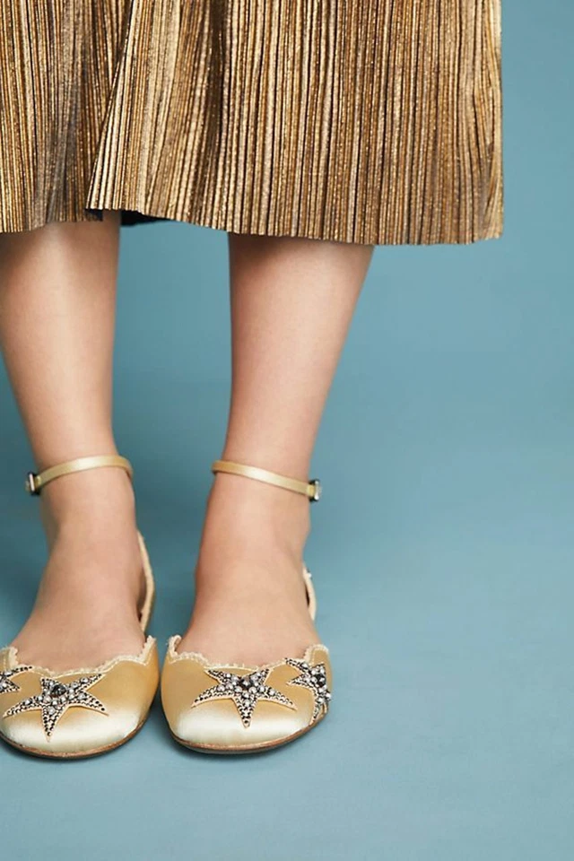 Lola Cruz Estrella Embellecida Correa de Tobillo Punta Redonda Ballet Planos Talla 40 Foto 1 de 4