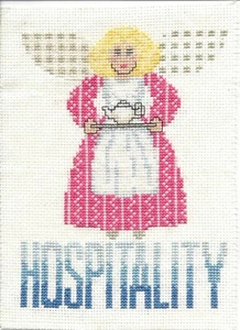 Completed  HOSPITALITY ANGEL Finished Cross Stitch - 5" x 7" - Picture 1 of 1