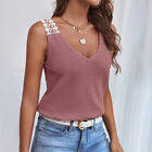 Women Lace Sleeveless Vest Tank Tops Solid Loose V-Neck Summer T-Shirt Blouse Us