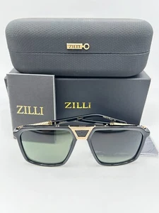 Zilli Sunglasses Polarized Titanium Leather ZI 65097 C01 Gold Black Green 59 17 - Picture 1 of 6