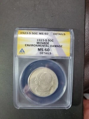 1923-S MONROE COMMEMORATIVE SILVER HALF DOLLAR ANACS Graded MS60 - Image 1 of 4
