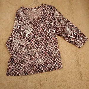 ALIA Women's Blouse Metallic Black & Red Print Size 2X - Picture 1 of 9