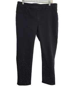 Chico's Jeans Women Black Sequins Pants Logo Jeggins Dark Chico Size 3p - Picture 1 of 12
