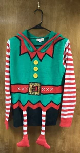 Women "Poof" Xmas pullover hood w/ elf legs, long sleeves. Size M - Picture 1 of 2