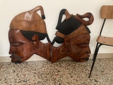 Maschere da Parete Artigianali in Legno Rappresentanti Marito e Moglie Etnico
