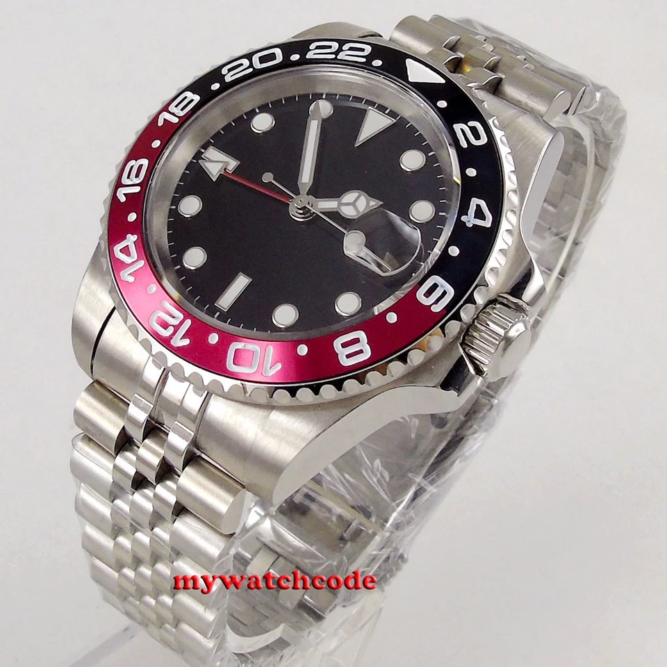 Relógio de pulso masculino automático 40mm Bliger mostrador preto estéril GMT mão vidro de safira - Imagem 1 de 4