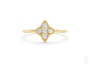 14k Gold Solid Gold Dainty Natural White Diamond Ring - Womens Ring / Gold Ring - Picture 1 of 7