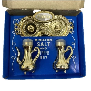 Vintage 70er Jahre Mini Florida Souvenir Salz und Pfefferstreuer mit Tablett - Bild 1 von 2